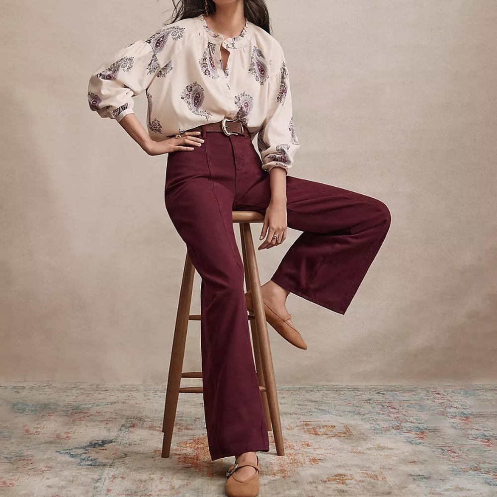 Petite Five Pocket Seamed Wide Leg Pants